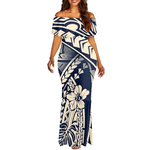 Image of Polynesian Dresses for Women Off Shoulder Maxi Dress Puletasi Samoan Dresses S-7XL