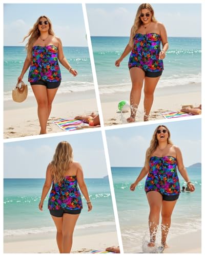 Image of Daci Plus Size Bandeau Tankini Swimsuit for Women 2 Piece Halter Swim Top with Shorts Tummy Control Bathing Suits