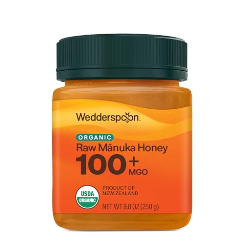 Image of Wedderspoon Organic Raw Manuka Honey 100+ MGO, 8.8 Oz, Unpasteurized New Zealand Honey, Non-GMO, BPA-Free Jar, Superfood & Natural Wellness Support