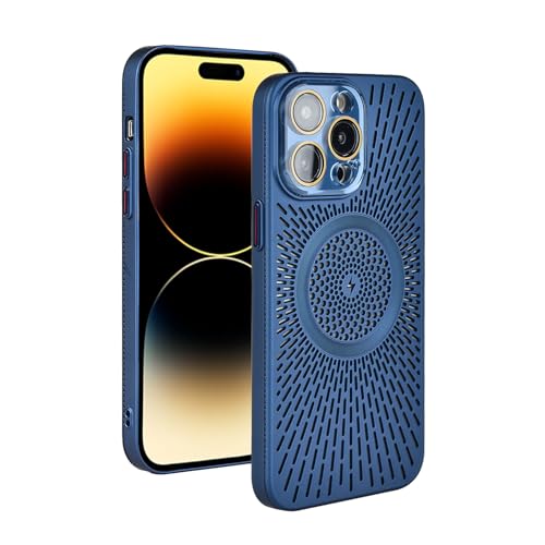 xoniery Compatible with iPhone 14 Pro Max All-Inclusive Hollow MagSafe Case [ Senior Heat Dissipation Breathable ] [ Luxury Shock Protection ] Phone Case for Man Women Girls-Blue
