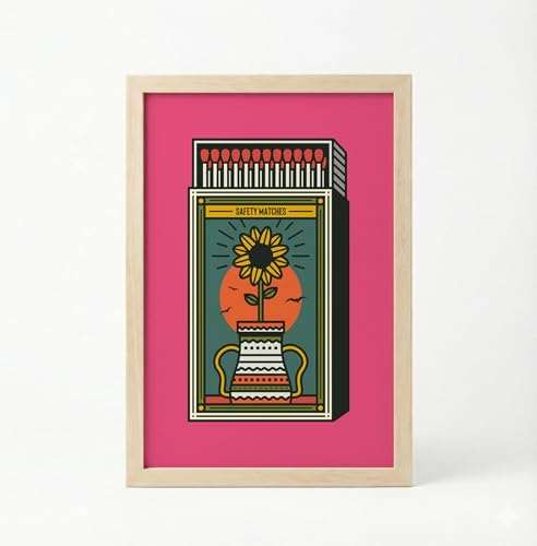 Image of BLINKART Matchbox Fire Aesthetic Modern Art Walls With Frame | Natural Wood Texture | Living Room Bedroom Office Wall Decoration | Poster Home Decor Frames Wall Bedroom | 12x8 Inches (D73)