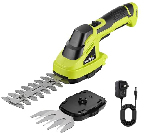 SnapFresh Cordless Grass Shear Bush Trimmer, 2 in 1 Handheld Hedge Trimmer, 7.2V Electric Grass Trimmers, Lightweight Shrubbery Trimmers Battery & Charger Included, Shrub Trimmer for Garden(Green)