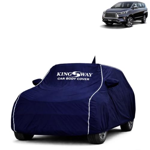 Image of KINGSWAY Super Waterproof Car Cover Only with Innova Crysta (Year 2021 Onwards - All Model) | Mirror and Antenna Pockets | All Weather Car Body Cover with Silver Piping | Blue