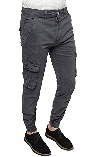 Pantalon cargo pour homme Evoga gris foncé en coupe slim fit taille 40 avec poches latérales
