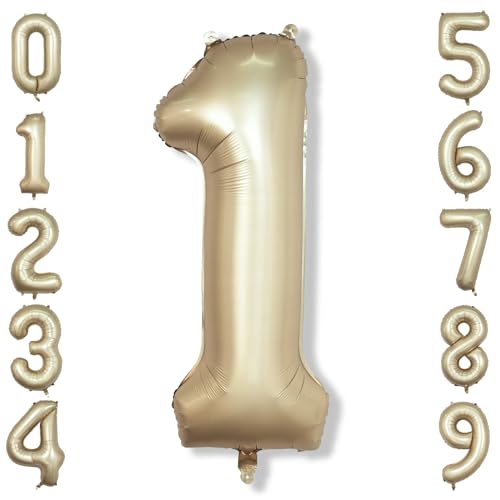 Image of 40 Inch Gold Number 1 Balloon for 1st Birthday Decoration, Metallic Light Gold Mylar Foil Number Balloons 0-9 for Boys Girls, Champagne One Helium Balloons for Women Men 1st Anniversary Party Supplies