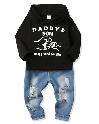 Image of NZRVAWS Baby Boy Clothes Toddler Boy Outfit 2 3 4T 6 12 18 24 Month Fall Winter Hoodie Ripped Jeans Clothing