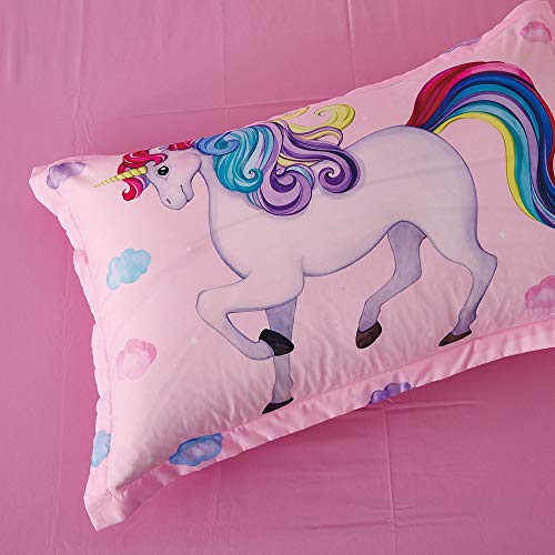 Wowelife Unicorn Comforter Sets For Girls Queen, Premium 3D Pink Bedding Set, Rainbow And Cloud Bed Set, Comfortable And Breathable For Children And Adults #TOP2
