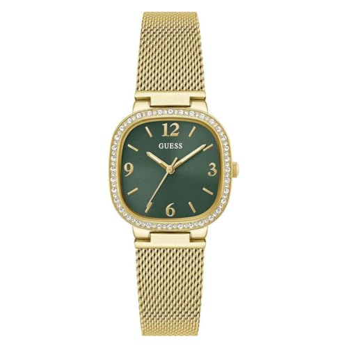 Guess Rounded Square Bracelet Watch, Gold Tone/Gold Tone/Green, Classic