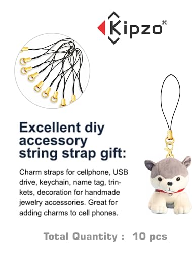 Image of Golden Metal Phone Charm Thread Hanging String Rope Cord Nylon Black with Jump Ring Pack of 10 pcs Clasp for Cell Phone Cover Keyring Pendrive DIY Jewellery Straps with Zip Carry case Pouch