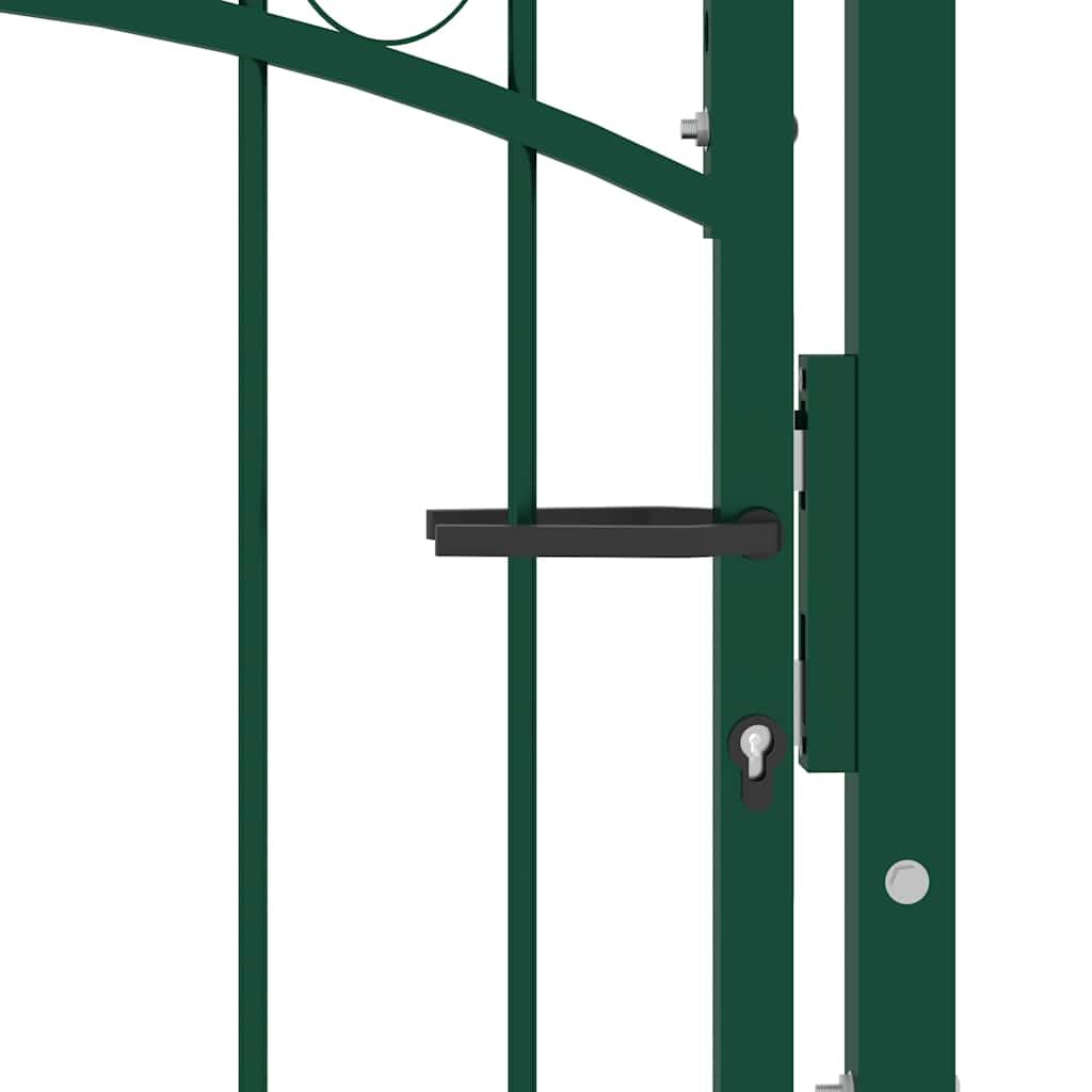 Puerta de valla EMMEN con clavos de acero 104 x 117 cm, color verde, robusta puerta de jardín con función de seguridad, puerta con recubrimiento de polvo para entrada, jardín y terreno