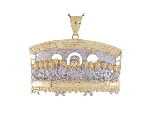 10K Two-Tone Gold Breathtaking Religious Last Supper Diamond Cut Pendant #TOP16