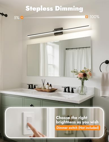 Image of NIORSUN 48 Inch Modern Bathroom Light Fixture, 30W 5CCT Dimmable LED Black Bathroom Vanity Lights Over Mirror, Vanity Lights for Bathrooms Restroom Mirror- ETL Certified