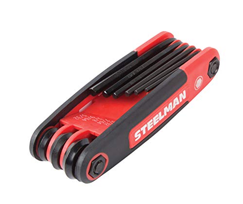 Image of Steelman Portable Folding Hex Key Wrench Multi-Tool Standard (SAE), Set Includes 5 /64, 3 /32, 7 /64, 1 /8, 9 /64, 5 /32, 3 /16, 7 /32, 1 /4-Inch, Chamfered Ends, Rubberized Grip