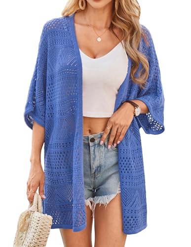 Image of GRACE KARIN Women Lightweight Summer Cardigan Crochet Knit Kimono Sweaters | Lightweight Crochet Knit Fabric, Short-sleeve Open-front Oversized Kimono, Ideal Casual Outerwear for Summer Daily Wear