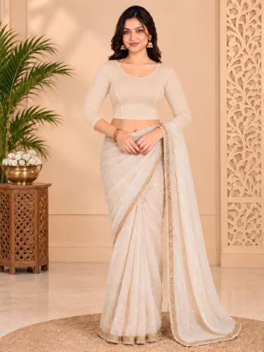 Image of Abhi Cotton Readymade Saree Blouse for Women- 3 /4 Sleeve, Round Neck, Regular-fit, Stretchable, Pull-on Style