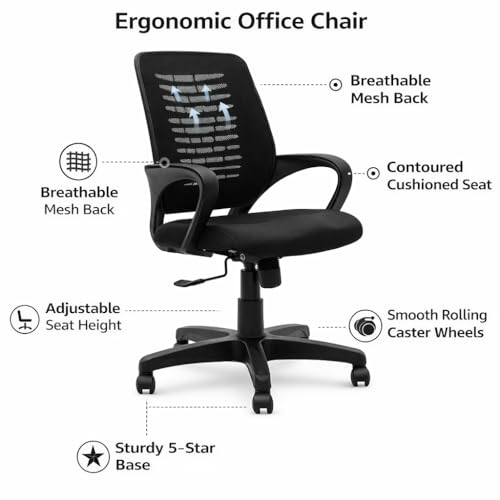 Image of NGFC Office Chair for Work from Home /Study Chair Height Adjustable Revolving Chair with Tilt Lock Mechanism High Comfort Seating Ergonomic Chair - Model 805 (Black, Medium)