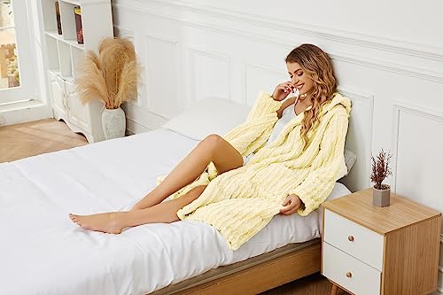 HEARTNICE Fuzzy Soft Robes for Women, Long Plush Hooded Robe Fluffy Warm Bathrobes4