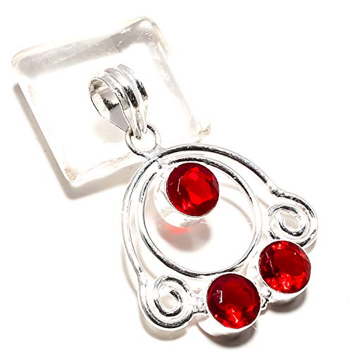 Pendentif grenat rouge fait main en argent 925, cabochon artisanal unique