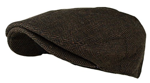 Image of Wonderful Fashion Men's Classic Herringbone Tweed Wool Blend Newsboy Ivy Hat (Large /X-Large, Charcoal)