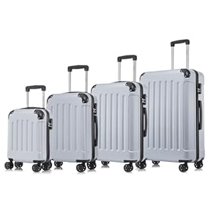 yonsly Koffer Suitcase Set, Trolley Reisekoffer, Rollkoffer Handgepäck, Kofferset, Gepäckset mit 4 Rollen 360°, Hartschalenreisekoffer, Zahlenschloss, Weicher Gummigriff (4er Set, S, M, L&XL, Silber)