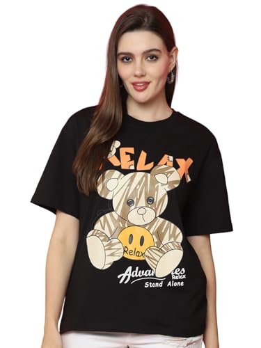 Image of Preneum Women's Cotton Aesthetic & Cool Graphic Printed Baggy Fit Drop-Shoulder Sleeves Cotton Oversized T-Shirt || Printed