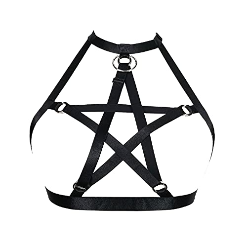 JELINDA Pentagram Women Harness Bra Hollow Out Elastic Lingerie Body Gothic Strappy Cage Punk Bra