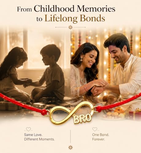 Image of Gold Plated Designer Rakhi Bracelet for Brother | Infinity, Heart, Evil Eye & BRO Designs | Raksha Bandhan Rakhi with Roli Chawal & Greeting Card