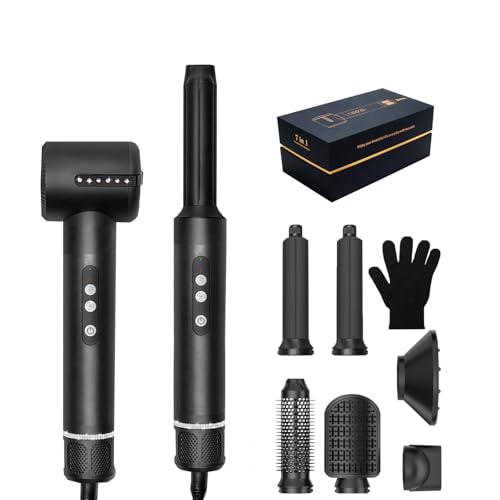 Hair Dryer Brush,7 in 1 Auto Air Curling Iron Set 3 Temperature 1000W Powerful Negative Ionic Hair Styler, 60000RPM Air Styler, Multi-Hair Styling Brush，Left&Right Magic Hair Curler