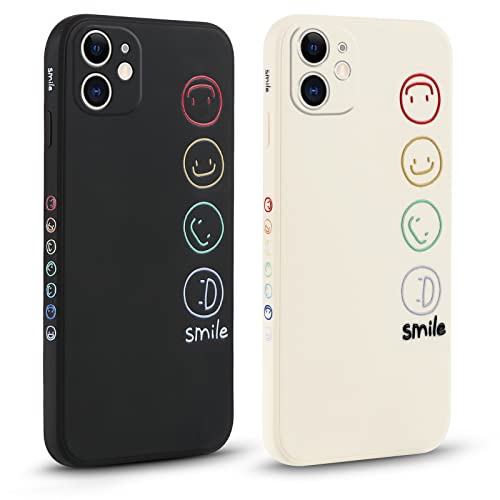 Pnakqil 2 Pezzi Cover per iPhone 12 6,1', Aesthetic Custodia Morbide Silicone con Faccina Sorridente Disegni, con Protezione Della Fotocamera Antiurto Ultra Carino TPU Morbida Case