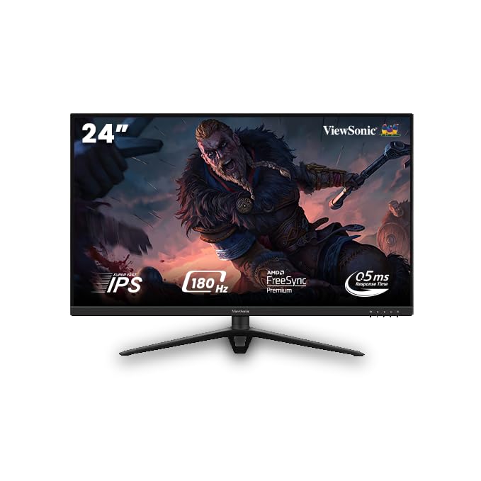 ViewSonic VX2428J 24 Inch IPS FHD 1080p Gaming Monitor, Height Adjustable, Built-in Speaker 2Wx2, FreeSync Premium 180 Hz, 0.5 ms, HDMI, DisplayPort, 2 Years Extended Warranty Upon Registration