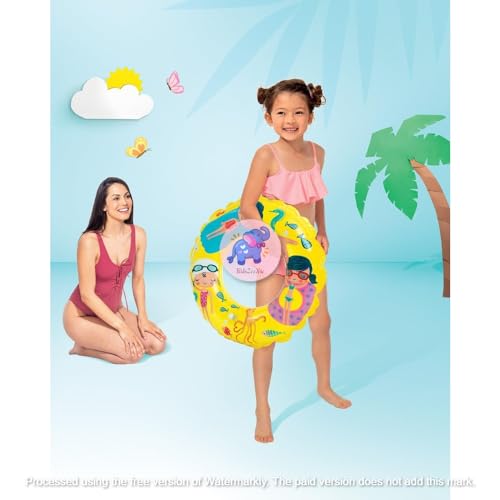 Image of Transparent Print 24In Inflatable Swimming Rings for Kids |Blow Up Pool Float for Adult| Round Water Safety Anti-flip Tube | Outdoor Beach, Lake Summer Fun Floater (Pack of 1)