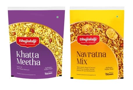 Image of Bhujialalji Khatta Meetha, Navratna Mix (Combo pack of 2) 2kg | Rajasthani Namkeen | indian Spices | Indian Tea Time Fresh & Mixture | Ready to eat.
