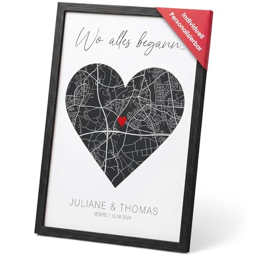 GRAVURZEILE Personalisiertes Poster - Wo alles begann A4 - Personalisiert mit Name & Datum - Geschenk für Paare zu Valentinstag Hochzeit & Jubiläum - Geschenke für Sie & Ihn