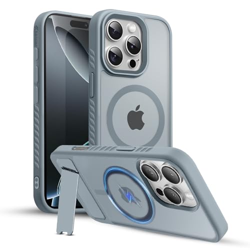 Image of KARWAN️Ultra Hybrid Matte Back Cover Case Compatible with Stand Magnetic for iPhone 16 Pro Max | Mag-Safe Wireless Charging | Camera Bump Protection -(Grey)