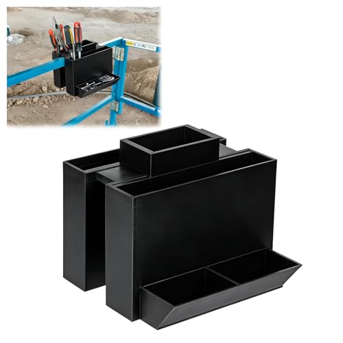 Trevandoria Scissor Lift Tool Holder Side Rail Mount Organizer Tray with Retention Compatible with Genie/JLG/Skyjack/Snorkel Keeps Wrenches Pliers & Screwdrivers Secure (Black)