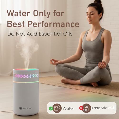 Image of Portronics Magma Lite Type-C Powered Humidifier with RGB Light, 260ml Water Tank, 35ml /h Mist Output, Continuous & Intermittent Modes, One-Button Control, for Home, Car & Bedside (Water Use Only)