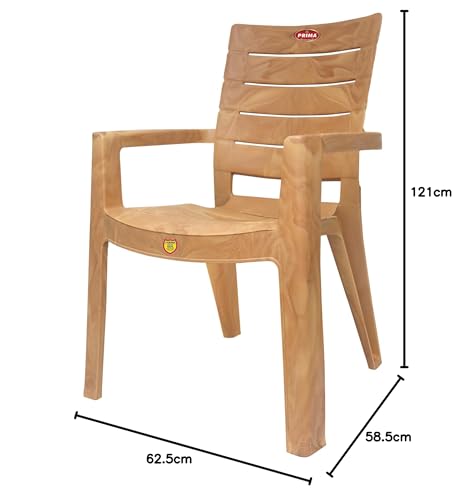 Image of Prima Plastic Chair for Living Room |Set of 6 | Chair for Home, Living Room, Outdoor | Stackable Chair with arm | 100% Virgin Plastic | Rado (Sandalwood Colour)