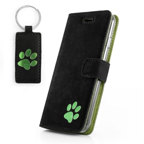 SURAZO Étui pour Sony Xperia XZ2 - Motif pattes vertes - Fabriqué à la main dans l'UE - Étui portefeuille à rabat en cuir nubuck de qualité supérieure -...