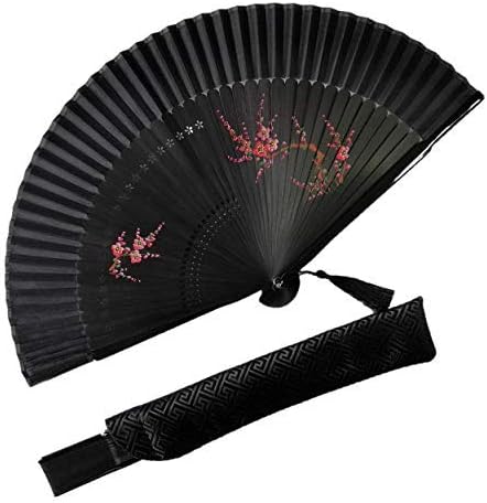 Eastern Wind Japanese Chinese fan Folding fan with Bamboo for Women,Hand fans for women Wedding 8.3" (Black)