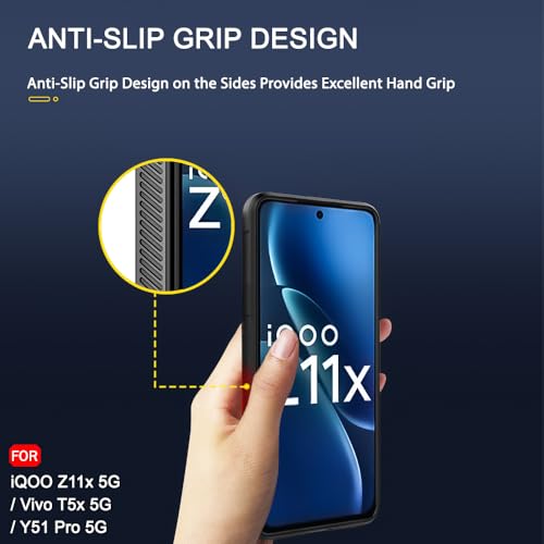 Image of TheGiftKart Liquid Silicon Back Cover Case for iQOO Z11x 5G / Vivo T5x 5G / Y51 Pro 5G | Shockproof Military Grade Protection | Micro-Fibre Cloth On Inner Side | Anti-Slip Grip for Cover (TPU, Black)