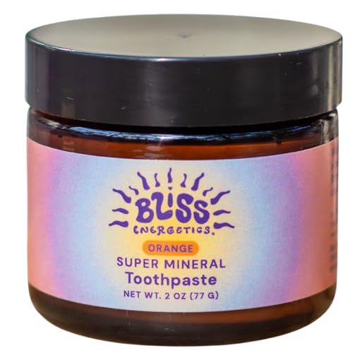 Bliss Energetics Fluoride Free Remineralizing Herbal Toothpaste - Hydroxyapatite Coconut Oil Castor Oil Shilajit and Turmeric - 2oz Orange Essential Oil - Non-Abrasive Enamel Strengthening