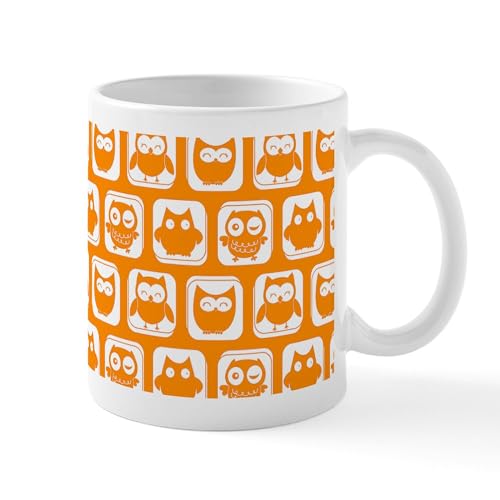 Taza de cerámica 11 oz con diseño de búho blanco y naranja miniatura 1