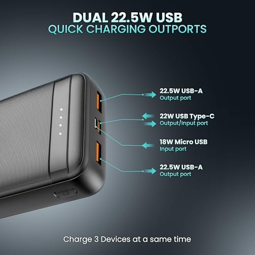 Kratos Legend Champ Power Bank 20000mAH, Fast Charging 22.5W, Triple Output (2 USB & 1 Type C), Power Delivery, Quick Charge Power Bank for iPhone, Android & Other Phones, BIS Certified,Made in India 4 41qM8tRbgbL