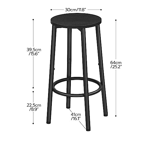 Image of HOOBRO Bar Stools, Set of 2 Bar Chairs, Kitchen Round Height Stools with Footrest, Breakfast Bar Stools, Sturdy Steel Frame, for Dining Room, Kitchen, Party, Easy Assembly, Black BK03BY01N1