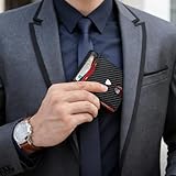 Tomylv Wallet - Mens Wallets RFID Blocking Carbon Fiber Leather, 12 Credit Card Holder with Money Clip, ID Window, Slim Wallets for Men UK, Bifold with Gift Box - Orange & Black (Orange & Black) - Image 5