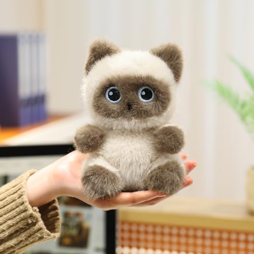 Image of Ditucu Palm-Sized Siamese Cat Stuffed Animals Cute Soft Plush Dolls Small Plushies Toys Gifts for Kids 6 inch