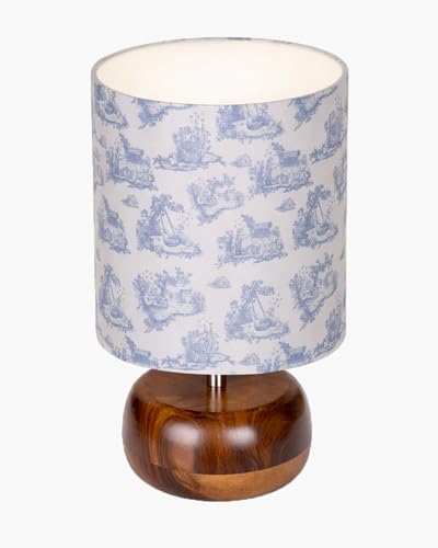 Image of Homesake Handcrafted Wooden Base Table Lamp with Warm Shade, Aara, Bedside Night Light for Bedroom, Living Room, Study Table, Home Decor, Ambient Lighting, (KD Toile de Jouy)