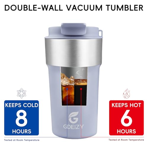 Image of Insulated Travel Coffee Mug, 17oz Stainless Steel Leakproof Flip Straw Cup
