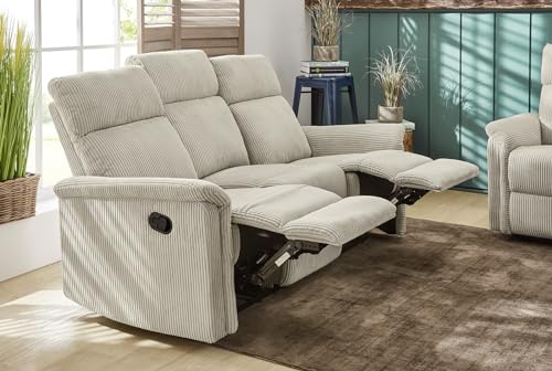 Stilvolles Dreisitzer Sofa mit Federkernpolsterung und Wellenunterfederung B180/T93/H100 cm, verstellbare 3er Couch durch halbautomatische Relaxfunktion, Bezug Cord in Beige / 15506 – Bild 6