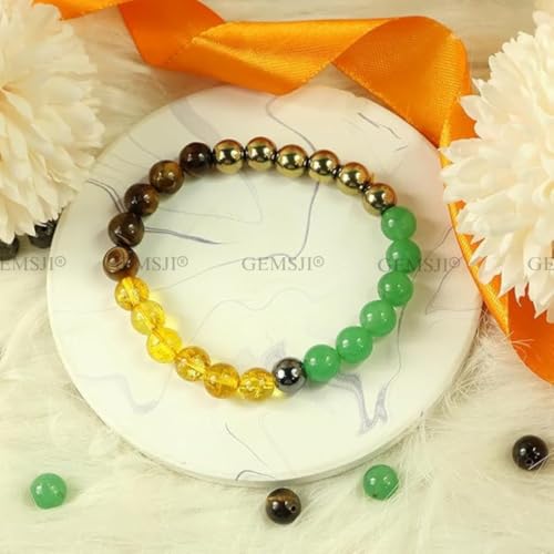 Image of Certified Money Wealth Bracelet With Lab Certificate, Pyrite, Green Aventurine, Citrine, Hematite, Tiger Eye Stone For Attracting Money, Financial Success, Good Luck, Crystal Healing Natural Money Magnet Prosperity Gemstone Crystal